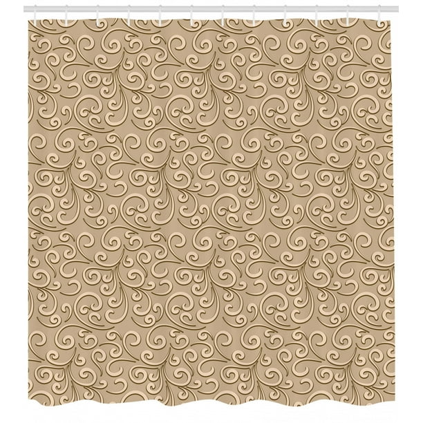 Beige Shower Curtain Damask Floral Victorian Print for Bathroom